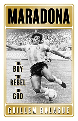 Book cover featuring black and white image of Diego Maradona playing soccer.