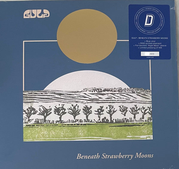 Vinyl record cover for Gulp’s “Beneath Strawberry Moons” with moons and trees.