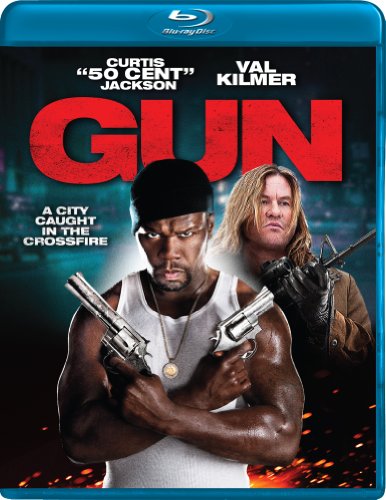 Blu-ray cover for “Gun” featuring 50 Cent and Val Kilmer with guns.