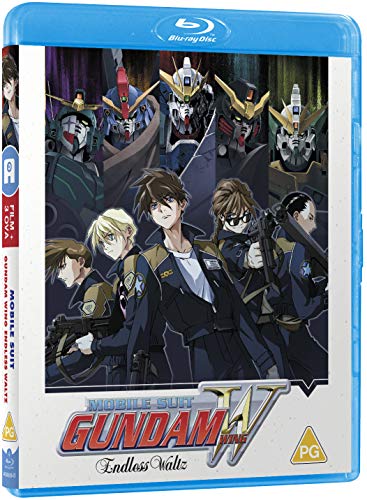 Blu-ray cover featuring anime characters and giant robots from Mobile Suit Gundam Wing.