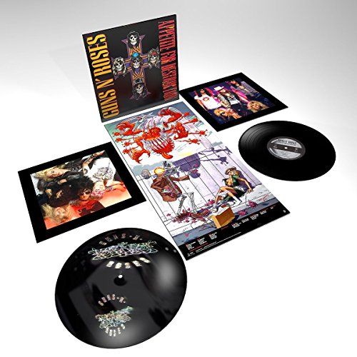 Guns N' Roses "Appetite For Destruction" vinyl record and accompanying artwork.