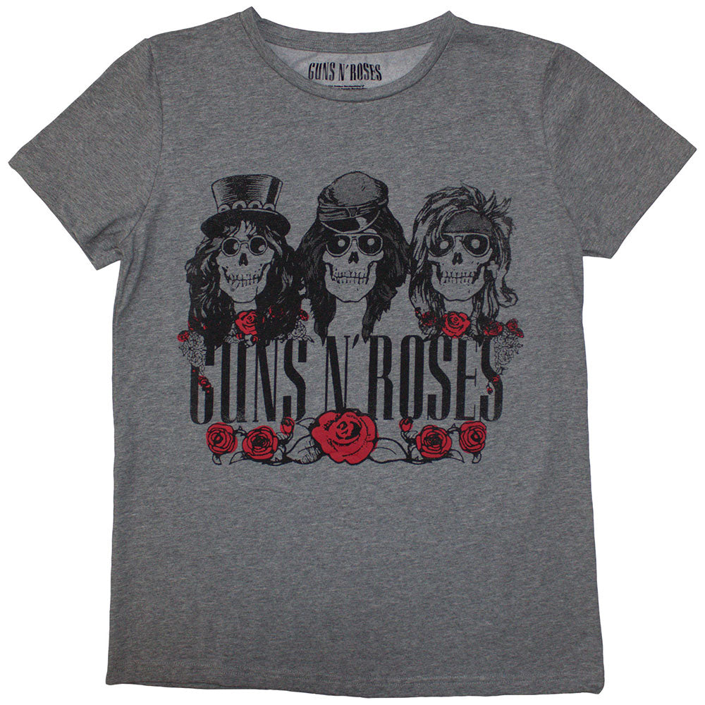 Black ladies t-shirt featuring a Guns N' Roses Hell Group graphic print on front.