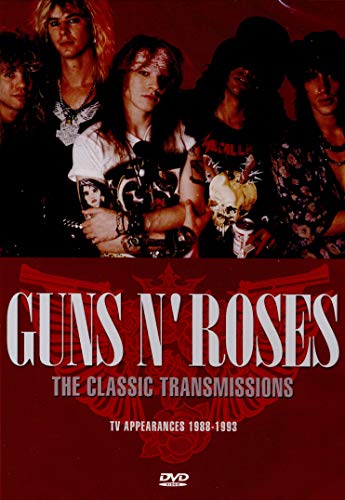 Guns N' Roses band portrait on DVD cover, red background, 1988-1993.