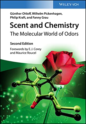 Book cover for Scent and Chemistry featuring a molecular model and a red rose.