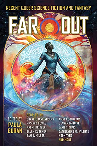 Book cover: “Far Out,” featuring a person with glowing hands in a cosmic scene.