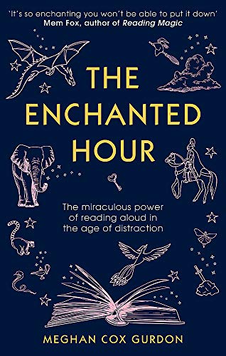 Book cover of The Enchanted Hour with gold text and white line-art illustrations.