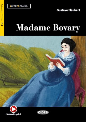 Book cover of "Madame Bovary" featuring a woman reading in a landscape.