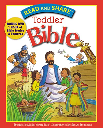 Colorful illustrated cover of "Read and Share Toddler Bible" with Bible stories.