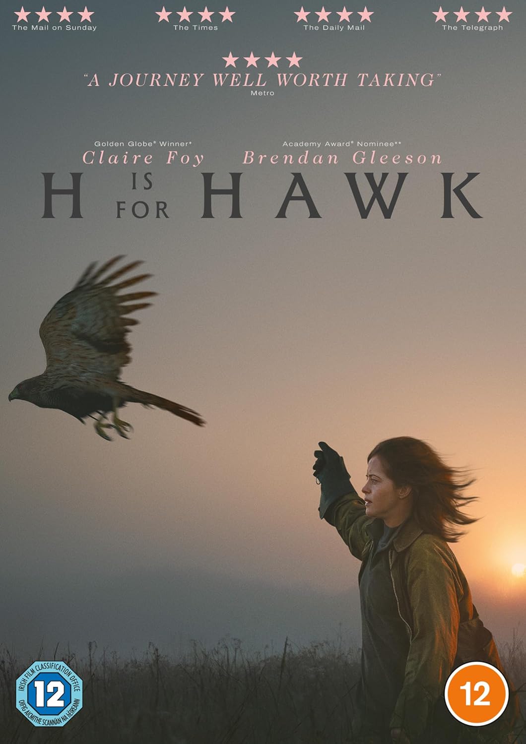 DVD cover for "H is for Hawk" featuring a woman and a hawk.