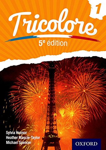 French textbook “Tricolore, Book 1” with Eiffel Tower and fireworks.