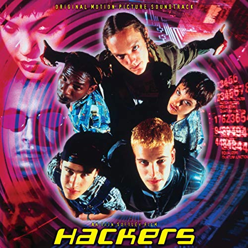 Hackers" soundtrack CD cover featuring a group of young people in a digital swirl.