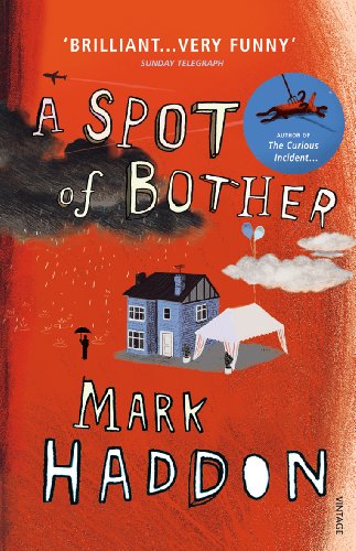 Book cover: red background, illustrated house with clouds and a fallen figure.