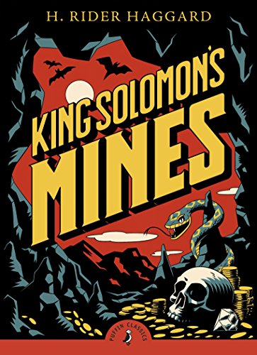 Book cover of King Solomon's Mines featuring a skull, snake, and coins in a cave.