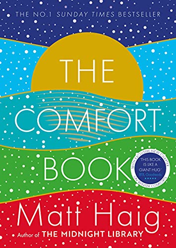 Book cover with colorful abstract waves and large white text: "The Comfort Book".