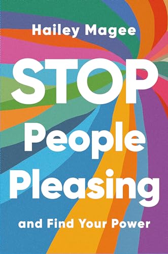 Book cover with white text on a colorful, swirling, rainbow-patterned background.