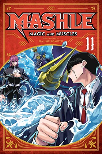 Manga cover featuring Mash Burnedead and another character amidst water and a golden spear.