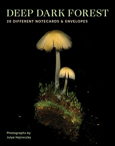 Notecard set cover featuring two glowing mushrooms on mossy ground.