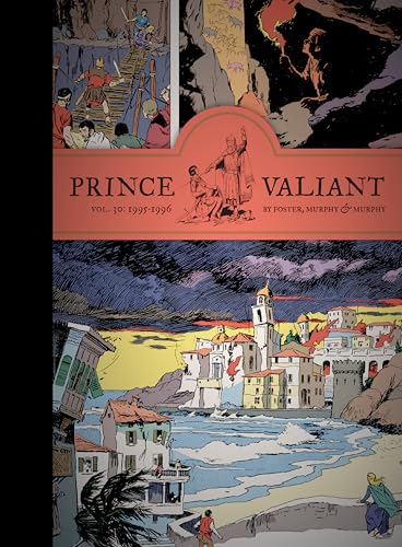 Prince Valiant comic book cover featuring a coastal town and knights.
