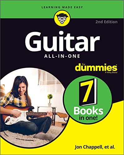 Book cover for Guitar All-in-One For Dummies featuring a person playing an electric guitar.