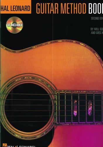 Guitar method book cover with acoustic guitar soundhole and CD icon.