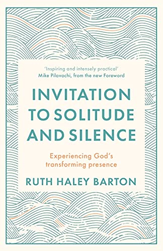 Book cover with wavy blue lines and white title: "Invitation to Solitude and Silence.
