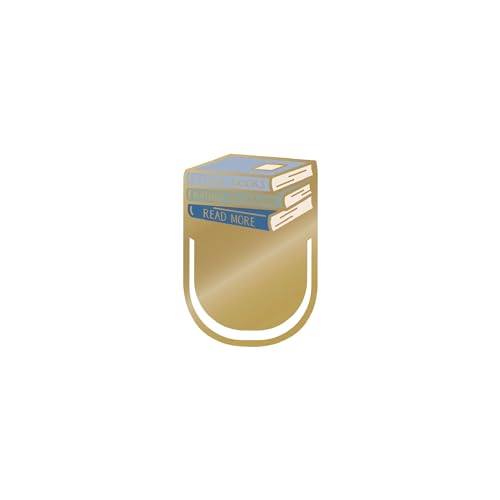 Gold metal bookmark shaped like stacked books with "READ MORE".