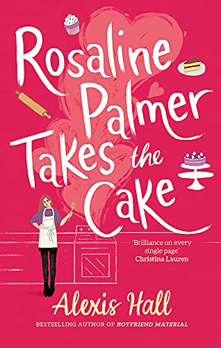 Book cover: woman with baking tools, hearts, and cake illustrations.