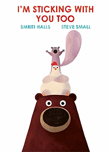 A squirrel, chicken, and bear stacked vertically on a white background.