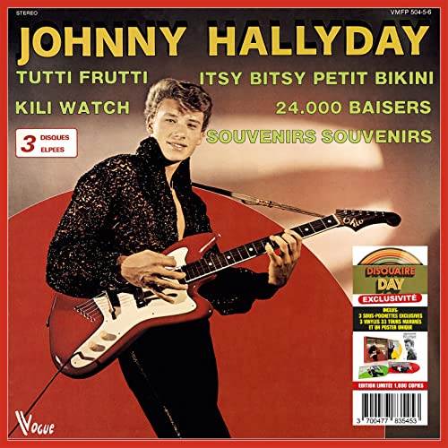 Johnny Hallyday album cover featuring a young man with a guitar.