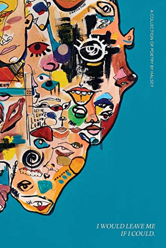Book cover with abstract, colorful face illustrations on a teal background.