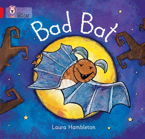 Book cover: cartoon bat flying in front of a yellow moon.