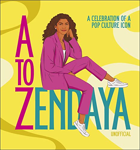 Illustration of Zendaya in a pink suit on a yellow background.