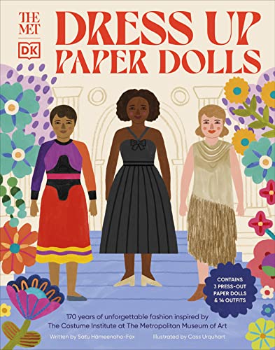 Paper doll book cover featuring three illustrated figures in historical dresses.