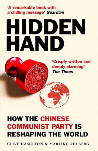 Book cover with red seal, globe, and bold title: "Hidden Hand.