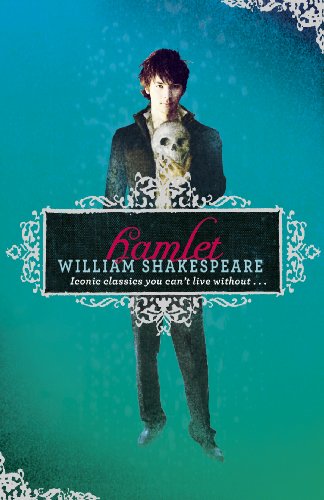 Book cover for "Hamlet" featuring a young man holding a skull.