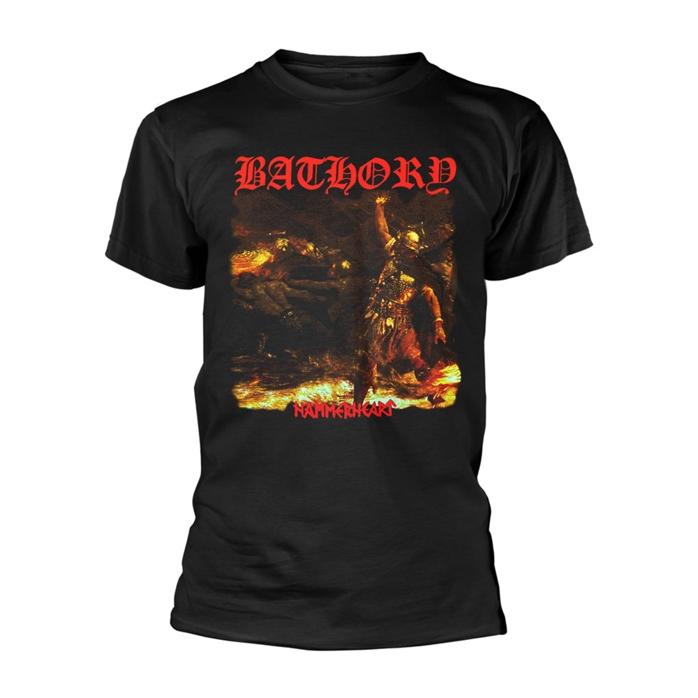 Black t-shirt with a red and brown illustrated album cover design.