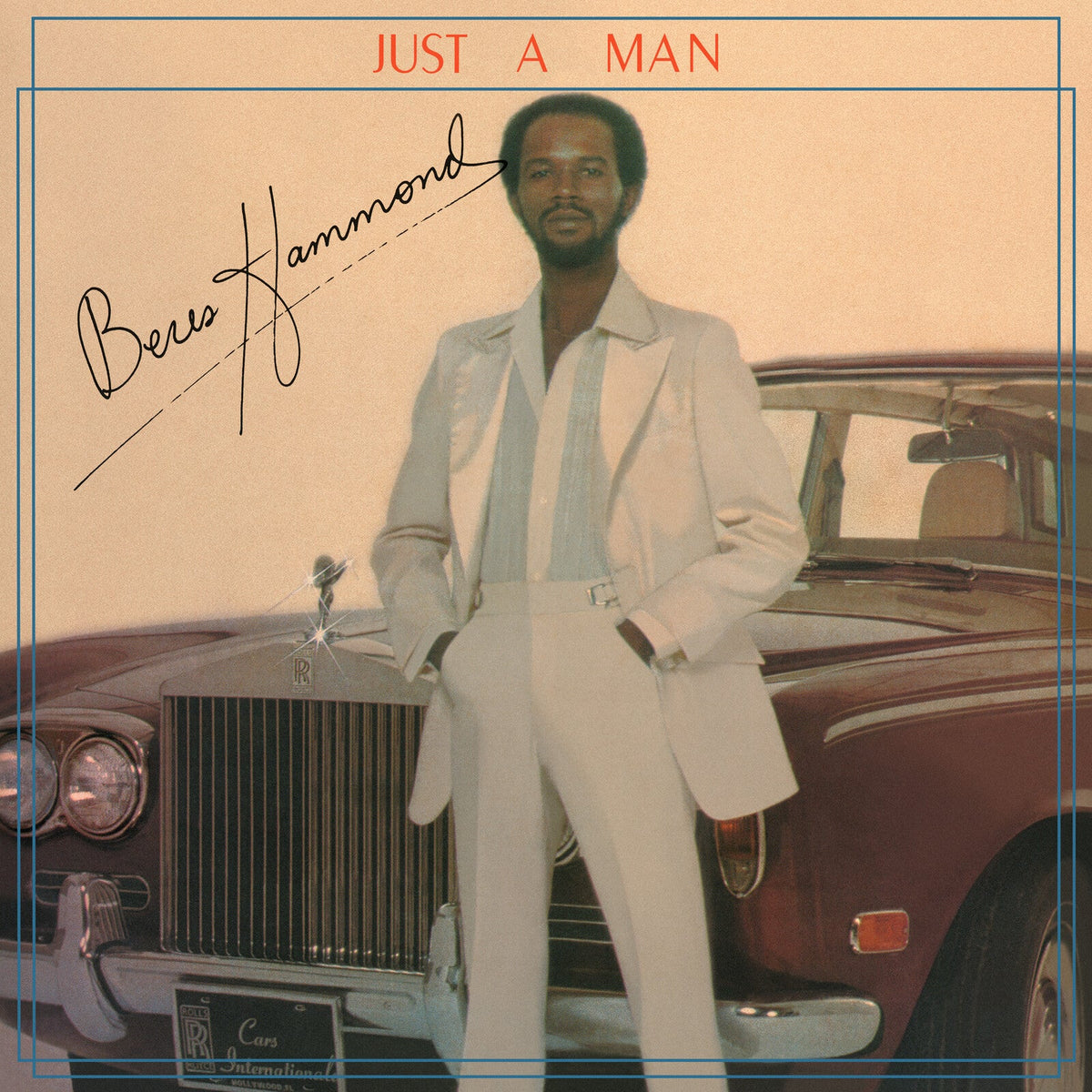 Album cover for Beres Hammond’s “Just A Man” featuring a portrait and car.