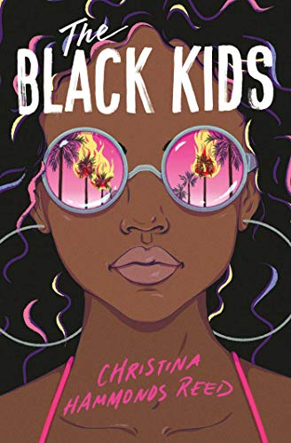 Book cover: illustrated face with pink sunglasses reflecting palm trees.