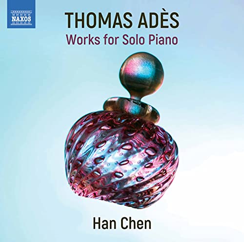 CD cover for Thomas Adès piano works, featuring a glass perfume bottle.
