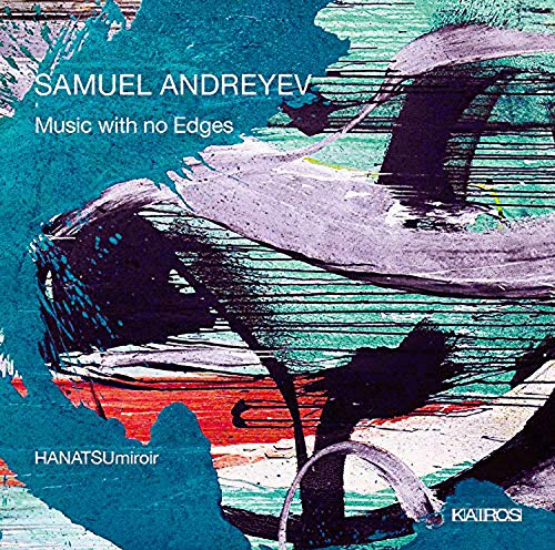 "Album cover with abstract blue, black, and red painting and white text."