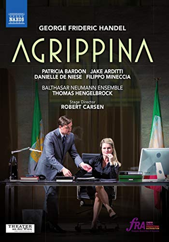 DVD cover for Handel’s Agrippina opera, featuring performers and a stage setting.