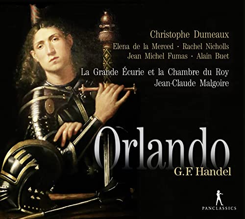 CD cover for Handel’s “Orlando” featuring a man in armor playing a flute.