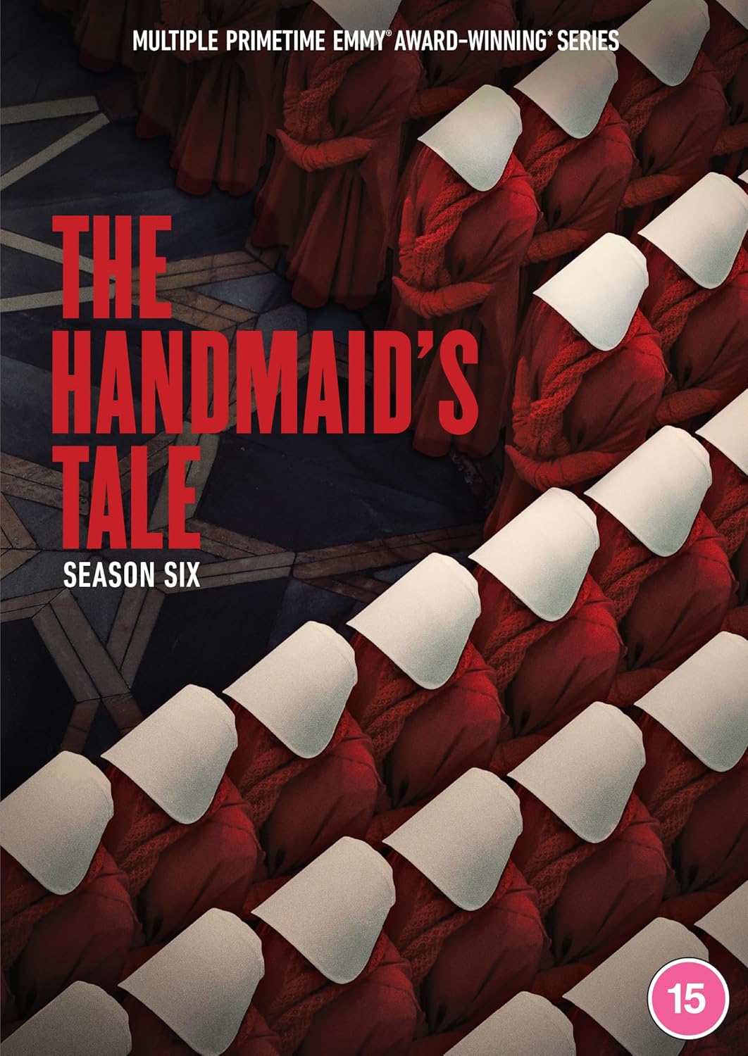 The Handmaid’s Tale Season 6 DVD cover with red and white geometric shapes.