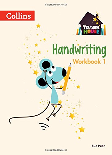 Handwriting workbook cover with a cartoon mouse holding a pencil.