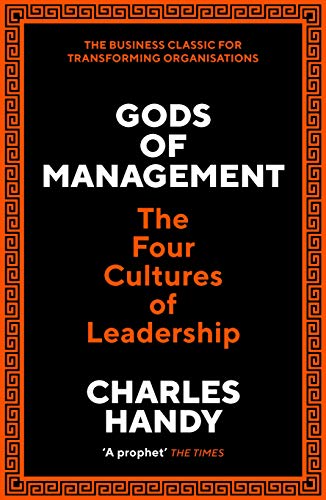 Black book cover with orange border and white text: "Gods of Management.