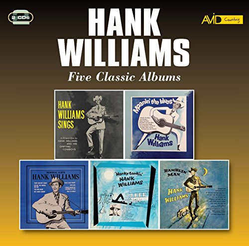 CD cover featuring five vintage album covers of Hank Williams against a brown background.