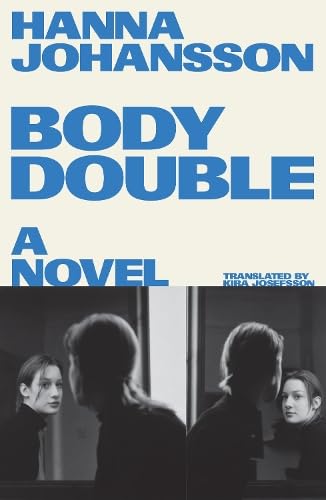 Book cover with blue text on cream background above black and white mirror images.