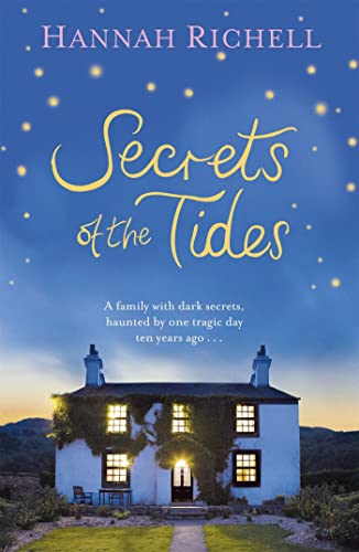Book cover: “Secrets of the Tides” with a coastal house illustration.