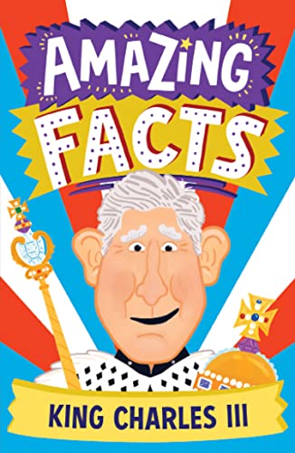 Book cover with cartoon portrait of King Charles III and colorful text.