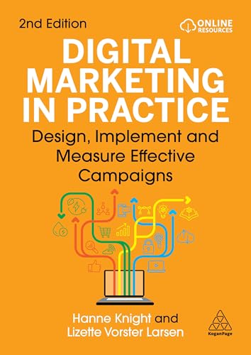 Orange book cover with "Digital Marketing in Practice" title and colorful graphics.